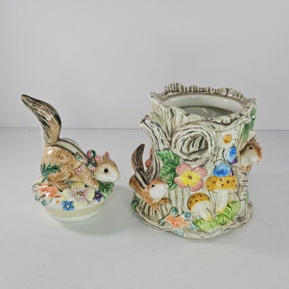 Vintage Fitz & Floyd Woodland Spring Chipmunk Squirrel Small Canister Jar *Chip* - Picture 7 of 10